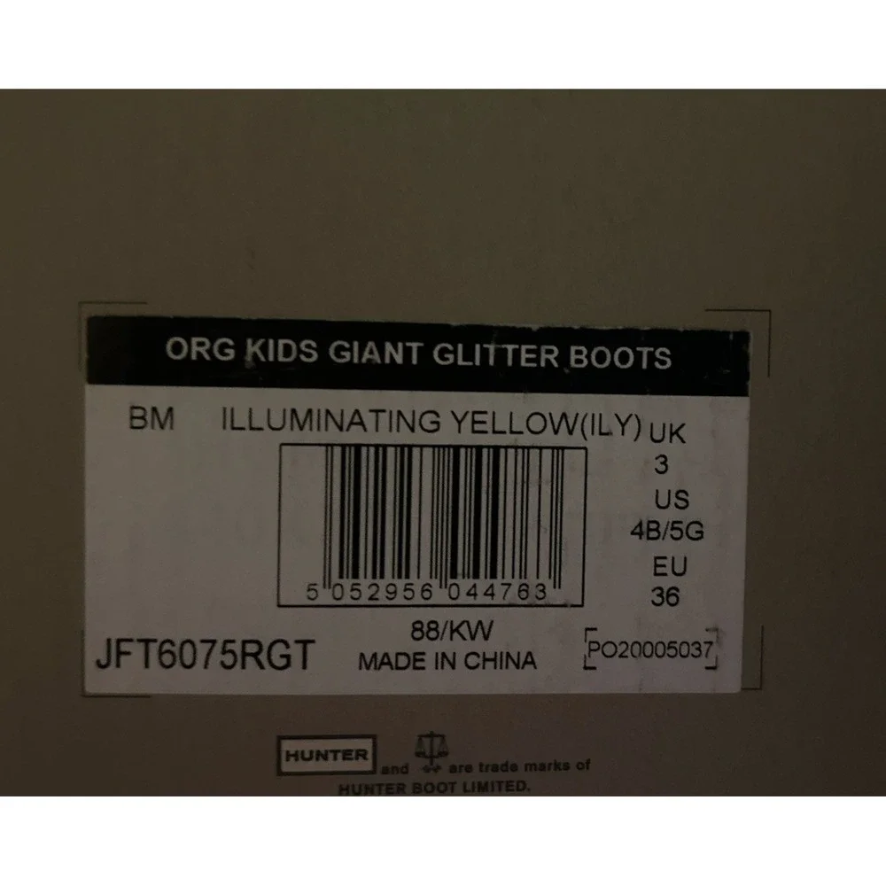 Girl's Hunter Original Giant Glitter Yellow Waterproof Rain Rubber‎ Boot Size 5